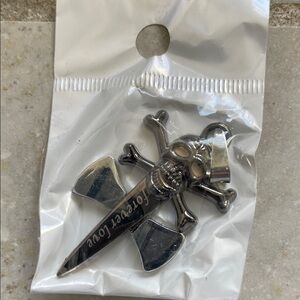 NEW Deep Gray Skull and Crossbones Pendant “Forever Love”
